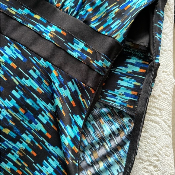 AA Studio Sleeveless Teal Blue & Black Patterned Women's Dress size 14 side zip - Picture 8 of 9